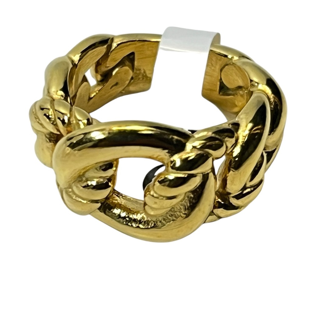 Bold Chunky Gold Plated Chain Link Pattern Statement Ring Size 6